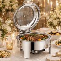 Juego de Recipientes Redondos de Acero Inoxidable para Buffet, Calentador de Alimentos de Lujo con Tapa de Vidrio para Hoteles, Restaurantes y Servicios de Catering