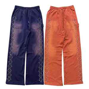 Pantalons à jambes larges pour hommes, en denim délavé à l'acide, avec strass personnalisés, style sport, jogging, ample, style pakistanais. - Product Image 1