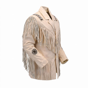 Turn-down Collar Regular Fit Winter Casual Breathable <b>Western</b> Style Coat Tassel Decoration Front <b>Western</b> Leather <b>Jacket</b> - Product Image 3