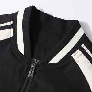 Abrigo informal holgado de moda para hombre de otoño con bolsillo empalmado Cremallera Color de rayas Logotipo frontal de manga larga-Versátil para primavera otoño - Product Image 3