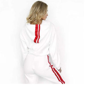 ชุดวอร์มผ้าฝ้ายมีฮู้ดแขนยาวเสื้อลำลองกางเกงออกกำลังกายสีขาวสีแดงมีฮู้ดดีไซน์ใหม่ - Product Image 2