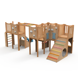 Structure de jeu modulaire en bois durable en forme de L avec murs d'escalade et toboggan pour les terrains de jeux pour enfants - Product Image 1