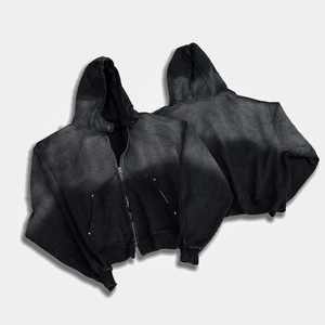 Sweat à capuche surdimensionné à fermeture éclair en coton 100% lourd 480 g/m², lavage délavé vintage, impression personnalisée du logo, fabrication sur mesure - Product Image 4