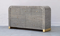 Buffet de rangement en bois massif à 4 tiroirs avec incrustation osseuse et design cascade, style moderne et traditionnel, pour salon, bar à domicile et entrée