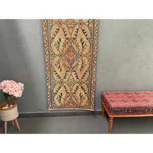 2.5x5.7 ft Turkish Rug, Vintage Small Rug, <b>Brown</b> Floral <b>Wool</b> Rug - Product Image 1