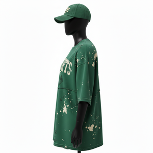 Camiseta Oversize para Mujer, Premium, 240 GSM, Algodón Jersey, Lavado Vintage, Diseño con Paneles en Tono Verde, Logotipo Personalizado, Camiseta de Algodón para Mujer - Product Image 4