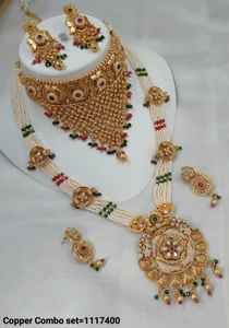 JOYERÍA DE COBRE TRADICIONAL Y DE MODA INDIA CONJUNTO DE JOYERÍA DE BODA NOVIA PARA MUJER CONJUNTO DE PENDIENTES Y COLLAR - Product Image 2