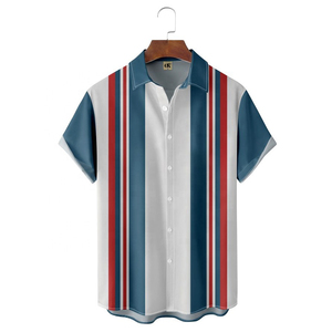 Nuevo estilo de verano para hombre, camisa informal hawaiana geométrica corta de manga corta para hombre, camisa hawaiana con botones Vintage informal estampada para hombre - Product Image 2