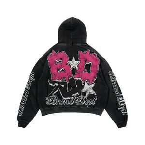 Trendy Design Custom Washed Tracksuit Distressed Embroidery French Terry <b>Drop</b> Shoulder Cotton Made Boxy Tracksuit - Product Image 3