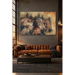 Impression sur toile Fida avec trois têtes de cheval brunes texturées et vieillies - Product Image 1