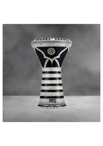 Auténtica Darbuka Gawharet El Fan con Corona Negra y Rayas, Sombaty, 23 cm, Pearl Doumbek - Product Image 3