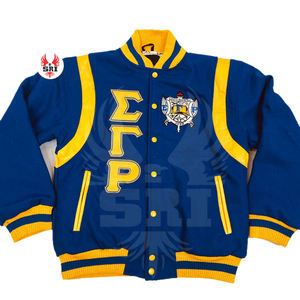 Veste universitaire en laine brodée avec manches en cuir de la sororité Sigma Gamma Rho |   Veste universitaire brodée pour femmes de la sororité SGRho - Product Image 6