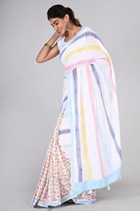 Indien traditionnel coton Mulmul main bloc dessiné à la main imprimé longueur au sol léger séchage rapide fête mariage Saree Blouse nouveau - Product Image 6