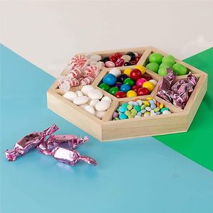 3 packs de plateaux en bois écologiques 8.5x8.5x1 Hexagon Sectional Plateau décoratif pour la maison pour fruits secs Bonbons Métal similaire - Product Image 4