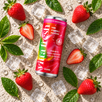 Thé pétillant Vitta au maté et à la fraise 300ml, boisson brésilienne au maté torréfié avec saveur de fraise, fibres et vitamine C