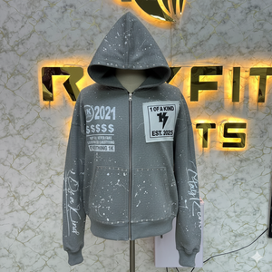 Oversized Custom <b>Zip</b> <b>up</b> <b>Hoodie</b> Blank 100% Cotton Fleece Drop Shoulder Vintage Boxy <b>Cropped</b> Baggy Streetwear <b>Hoodie</b> for Men - Product Image 4