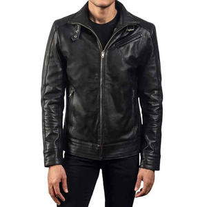 Chaqueta de cuero negro personalizada para hombre de la mejor calidad 2025, nueva chaqueta de motorista de cuero informal para hombre, chaqueta informal con cuello levantado y cremallera - Product Image 2
