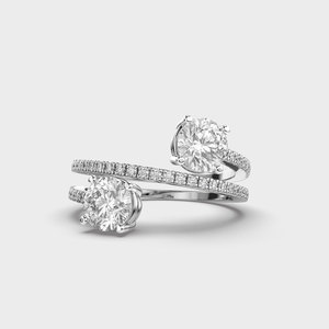 Unique <b>Open</b> Band 2 CTW Round Cut Moissanite Yellow Gold Prong Setting Engagement & Wedding <b>Ring</b> for Bridal Party Wear Women's - Product Image 1