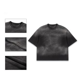 100% coton coupe ajustée col rond tricoté T-Shirt hommes sur mesure impression Logo Asid lavage respirant grande taille Vintage été - Product Image 4