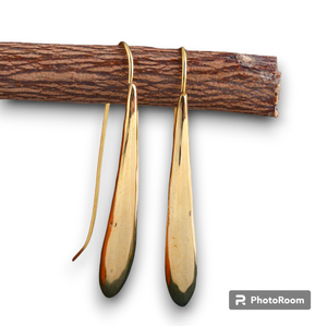 ต่างหูห้อยยาวทำจากทองเหลืองชุบทอง | ต่างหูมินิมอลแบบเรียบๆสำหรับผู้หญิง | เครื่องประดับโดมทันสมัยทำมือ - Product Image 2