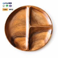 Bandeja Redonda de Madera de Acacia con 3 Compartimentos para Servir Bocadillos, Postres, Frutas, para Restaurantes, Fiestas y Uso Doméstico