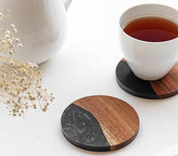 Ensemble de 4 sous-verres carrés classiques en bois de noyer et époxy Desert Trail Pearl, épaisseur 5 mm, écologiques et résistants à la chaleur