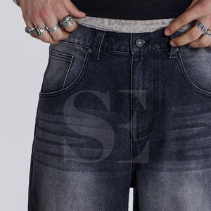 กางเกงยีนส์ทรงหลวมสีดำสไตล์วินเทจสำหรับผู้ชายกางเกงยีนส์ทรงหลวมมีโลโก้ปรับแต่งได้ - Product Image 3