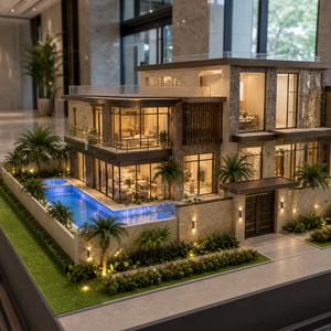 Maquette architecturale de villa de luxe personnalisée avec éclairage LED et piscine, modèle d'affichage 3D haute précision pour les développeurs immobiliers - Product Image 4