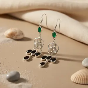 Boucles d'oreilles pendantes en argent 925 avec perle d'eau douce et diamant, style vintage, pierre précieuse, plaqué or, cadeau pour femme - Product Image 1