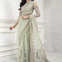 Nouvelle robe de soirée indienne pour femme, coupe trapèze, en mousseline 100% polyester, avec patchwork, appliques, plis et broderies lourdes faites à la main