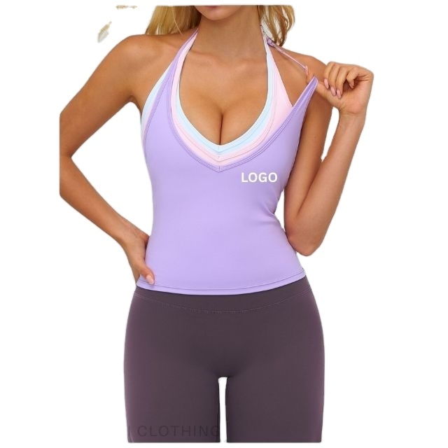 Women V-Neck Halter Yoga Vest Tight Fit Fashion Sports Bra for Running & Gym Slim Fit Yoga & Outdoor Running Sports Vest