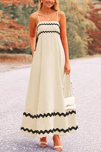 2025เดรสแม็กซี่ยาวถึงข้อเท้าสำหรับผู้หญิงเดรสสีพื้นผ้าคอตตอนแขนกุดสำหรับวันหยุดฤดูร้อนลำลองสีดำ - Product Image 4