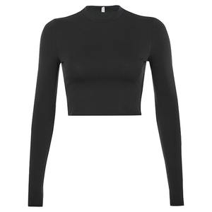 Haut court décontracté pour femme, coupe ajustée, en coton et polyester, séchage rapide, manches courtes, couleur unie, vente chaude - Product Image 1