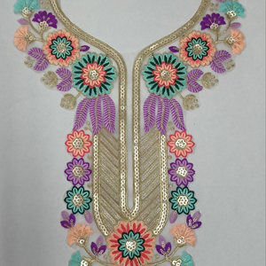 Col de broderie florale sur tissu net transparent avec de fines paillettes pour la mode kurti saree encolure chemisier - Product Image 1