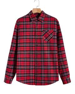 Chemise en flanelle à carreaux rouge et noir pour homme, fabriquée sur mesure, boutonnée, manches longues, décontractée, avec poche poitrine, tissu doux et chaud - Product Image 1