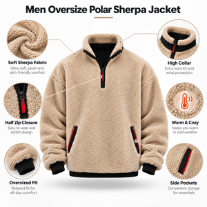 <b>Men</b> Outdoor <b>Sherpa</b> <b>Jacket</b> Features Warm Fleece Construction Roomy Fit And Durable Comfort For Travel Walking & Daily Activities - Product Image 6