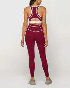 2024 femmes vêtements de sport décontractés 2 pièces ensemble côtelé sans couture Yoga dos haut soutien-gorge de sport Logo personnalisé couleur unie Sexy entraînement Fitness - Product Image 4