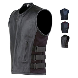 Gilet de moto pour hommes Style Swat en cuir de vachette noir de qualité supérieure avec taille réglable et poches de transport dissimulées 2025 gilets - Product Image 1
