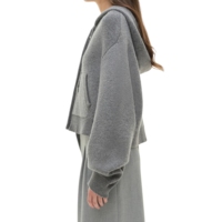 Veste pull douce à manches longues pour femme, tricotée jacquard, délavée à l'acide, avec broderie 3D, fermeture éclair et badge sur le devant, à capuche, éco-responsable et décontractée