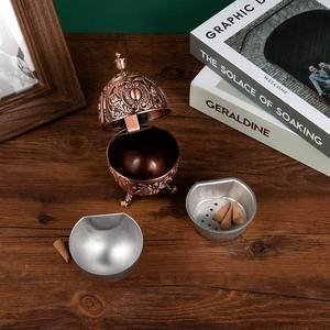 Antique Style Metal Incense <b>Burner</b> with Ornate Floral Design and Lid Perfect for Home Decor Meditation Prayer Room and Gift Use - Product Image 5