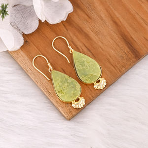 Designer Brass Gold Plated Gemstone <b>Earrings</b> With Green <b>Opal</b> Elegant Brass Drop <b>Earrings</b> With Shine And Finish For Birthday Gift - Product Image 2