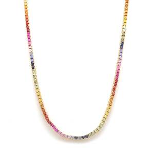 Nuevo Collar de Moda con Colgante de Plata de Ley 925 Chapado en Oro con Cadena de Eslabones y Gema de Zafiro Arcoíris para Boda - Product Image 1