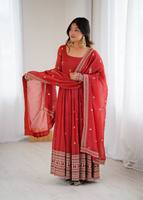 Conjunto de Vestido y Dupatta para Mujer, Premium, Puro, Crujiente, Sólido, Hasta el Tobillo, Sin Arrugas, de Secado Rápido, Elástico, Reversible, para Fiesta o Boda
