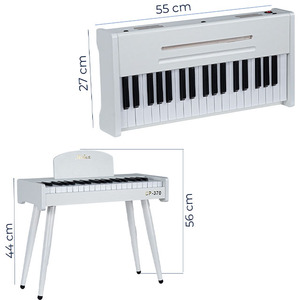 Piano pour enfants en bois Midex CP-370WH - 37 touches, fonctionne sur piles, avec toucher réaliste et pieds réglables - Blanc - Product Image 4