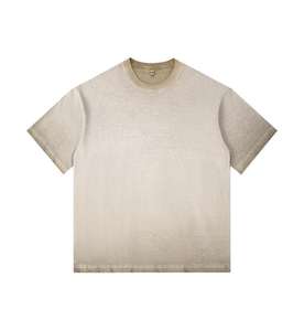 Camiseta Casual de Corte Regular, Transpirable, con Cuello Redondo, Estilo Vintage, Lavada al Ácido, Desgastada, para Hombre, Lavado Gradual al Ácido - Product Image 4