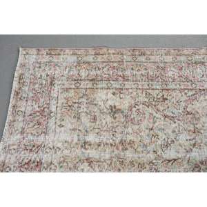 Alfombra de 5,6x8,7 pies, Alfombra Vintage, Alfombra Turca de Lana Blanca del Suroeste - Product Image 4