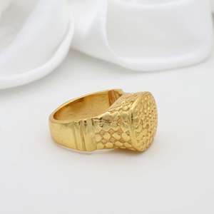 18k <b>Gold</b> Plated Hammered Texture Signet <b>Ring</b> Brass Tribal Handmade Doted Wholesale Unisex <b>Ring</b> - Product Image 2