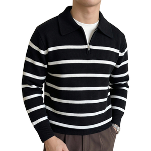 Pull en laine rayé pour homme, à manches longues, col classique, tricot décontracté, vente en gros - Product Image 1