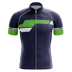 Ensemble de maillots de cyclisme personnalisés par sublimation, bleu marine, vert, blanc, fermeture éclair intégrale, manches courtes, vêtements de vélo, vêtements de sport d'équipe - Product Image 3