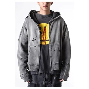 Sweat à capuche zippé personnalisé en polaire épaisse, brodé, effet vieilli, délavé à l'acide, avec double fermeture éclair et design délavé soleil - Product Image 3